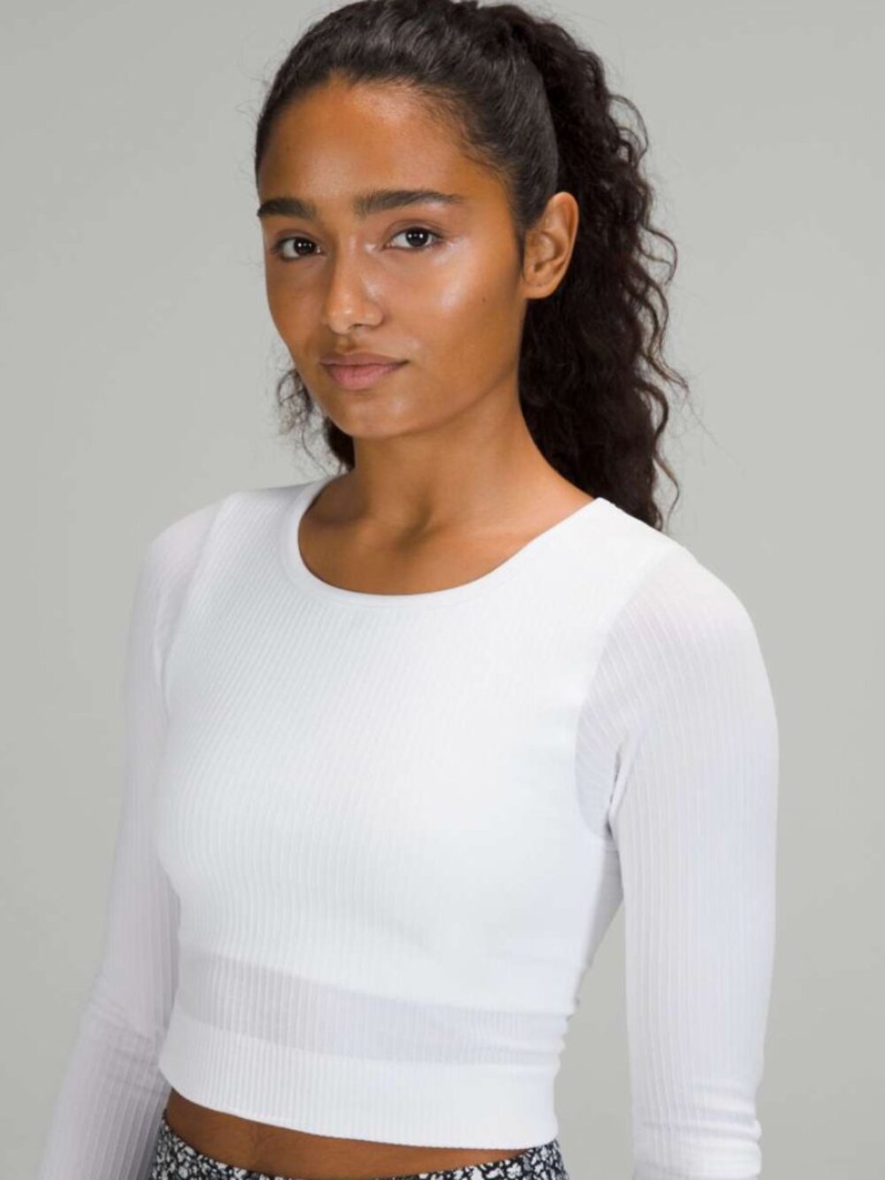 Lululemon Ebb to Street Long Sleeve White Cropped Fitted Top Bra Size 10